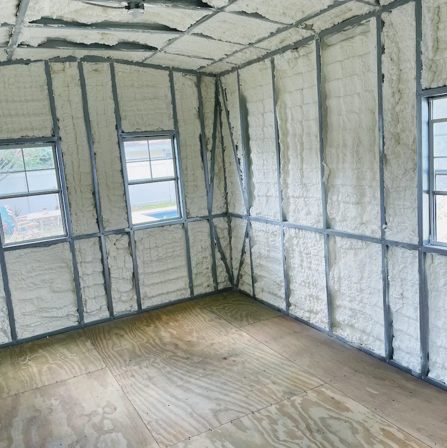 Closed-cell spray foam insulation applied to wall cavities in a residential project in South Hanover